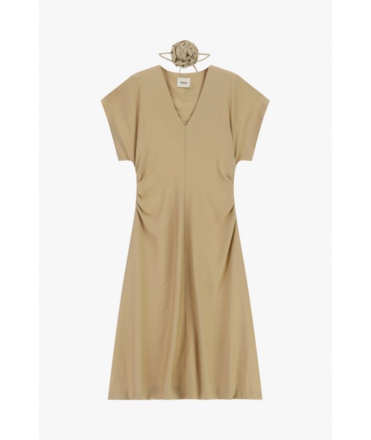 Robe midi drapée sur les côtés et décolleté en V Dixie