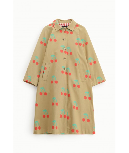 Long Coat Cherry Print Visible Buttons Dixie