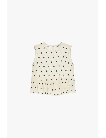 Sleeveless Top With Ruffles And Dixie Polka Dots
