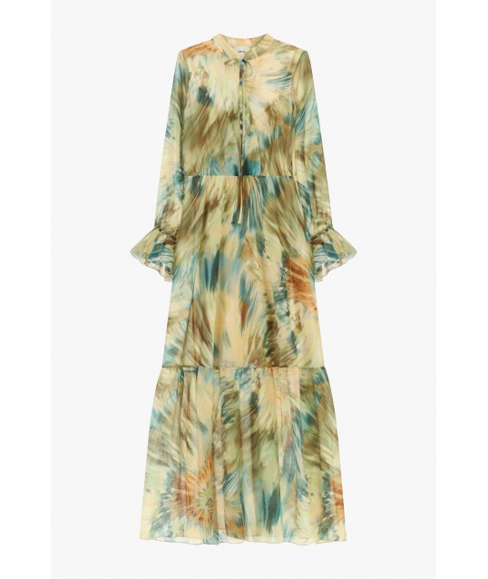Robe longue Watercolour Print With Curly Sleeves Dixie