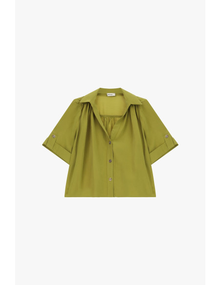 Cropped Blouse with Wide Sleeves and Buttons Dixie