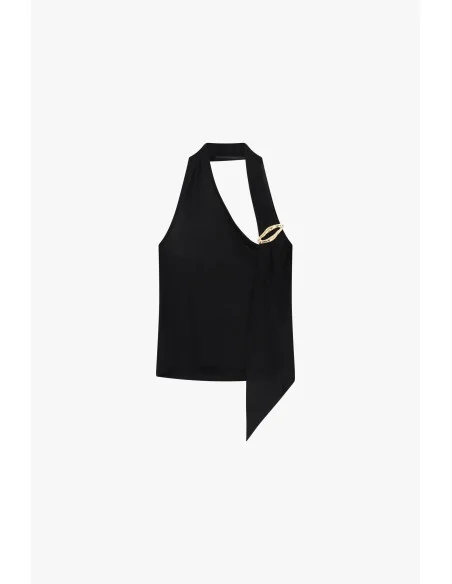 Asymmetrical Top with Gold Brooch Detail Dixie