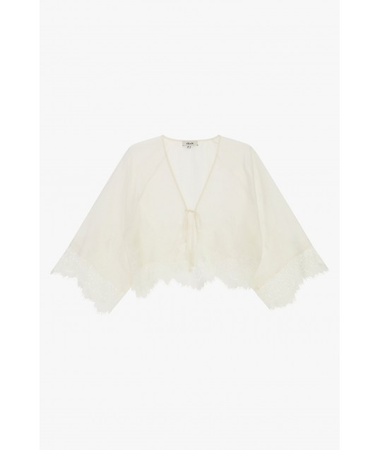 Short Blouse With Wide Sleeves And Lace Trim Dixie