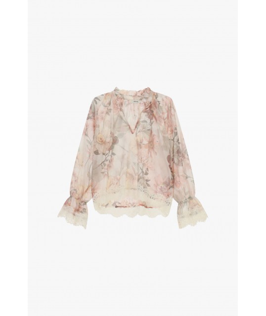Chemisier floral à bordures en dentelle et manches larges Dixie