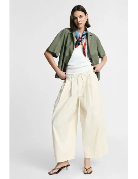 Pantalon palazzo cropped à taille élastiquée Please