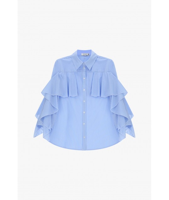 Striped Shirt With Ruffles And Wide Sleeves Please