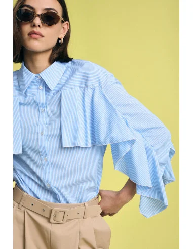 Camicia A Righe Con Balze E Maniche Ampie Please