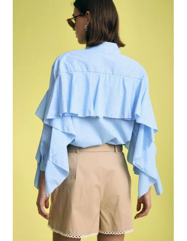 Blouse rayée à volants et manches amples Please
