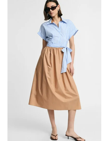 Robe longue avec ceinture à rayures et jupe unie Please