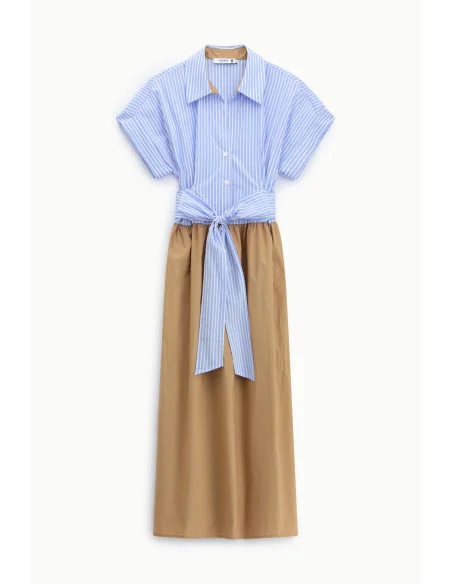 Robe longue avec ceinture à rayures et jupe unie Please