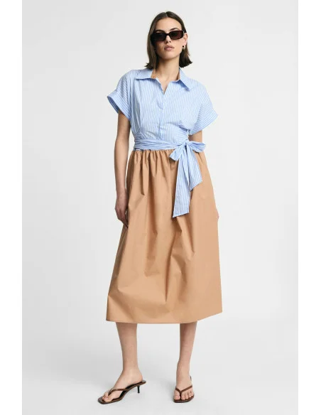 Robe longue avec ceinture à rayures et jupe unie Please