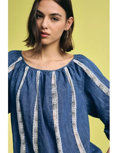 Blouse ample avec empiècements rayés et manches longues Please