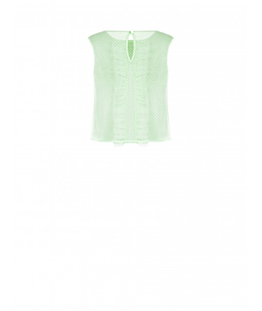 Blusa Quadrata Trasparente In Tulle A Pois Con Ruches Rinascimento