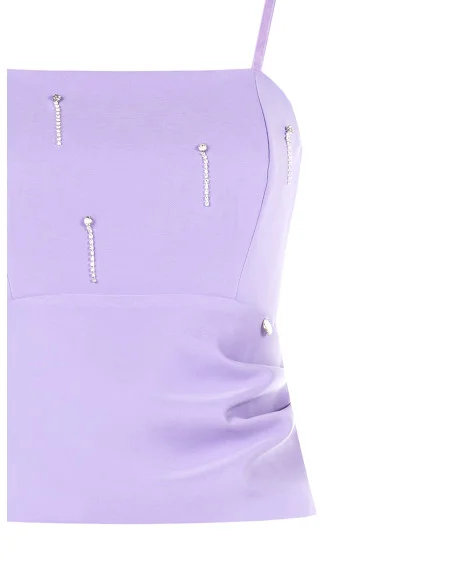 Crop Top Bustier In Technical Fabric With Rhinestones Rinascimento