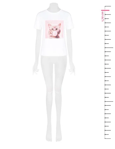 T-Shirt régulier en coton avec imprimé chat et lunettes en strass Rinascimento