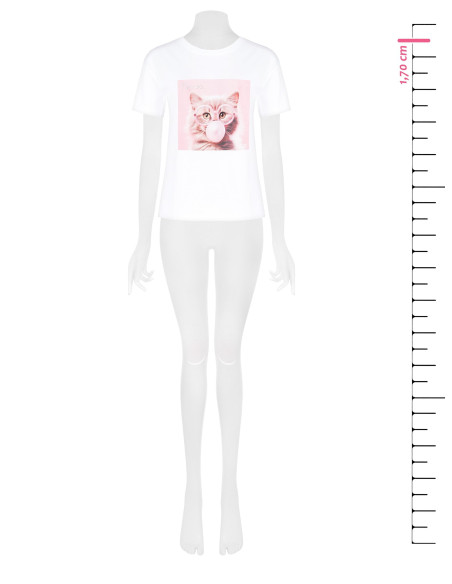 T-Shirt Regular In Cotone Con Stampa Cat Con Occhiali In Strass Rinascimento