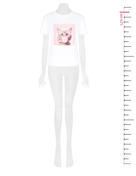 T-Shirt régulier en coton avec imprimé chat et lunettes en strass Rinascimento