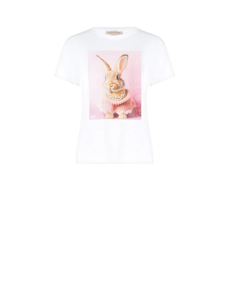 Grand T-Shirt en coton avec imprimé lapin et perles Rinascimento