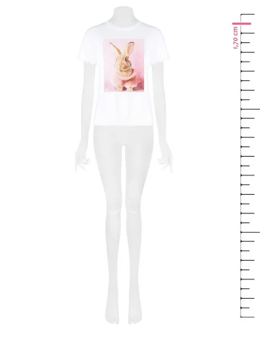 Large Cotton T-Shirt With Bunny Print And Pearls Rinascimento