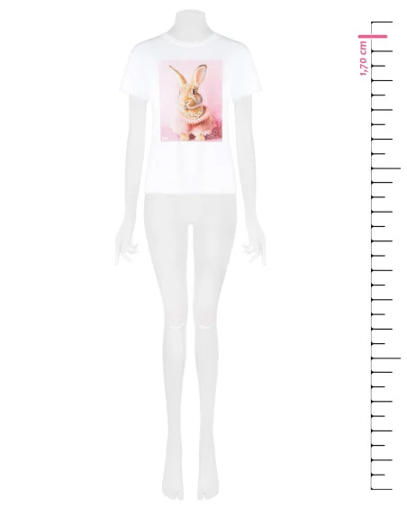 Grand T-Shirt en coton avec imprimé lapin et perles Rinascimento