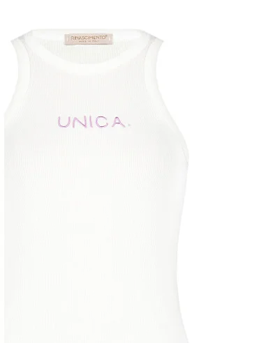 Top brodé en coton Rinascimento Lilas sans couture avec Slogan