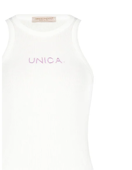 Top brodé en coton Rinascimento Lilas sans couture avec Slogan