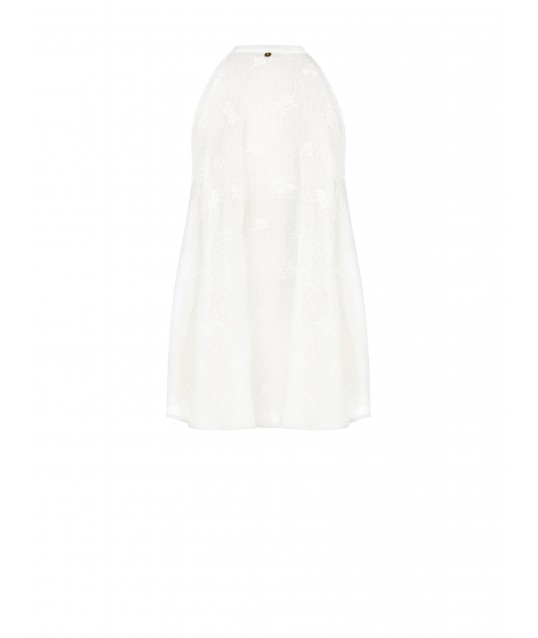 Rinascimento Asymmetrical Long Striped Cotton Embroidered And Perforated Top