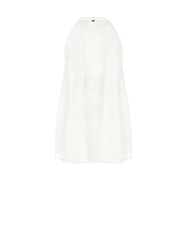 Rinascimento Asymmetrical Long Striped Cotton Embroidered And Perforated Top