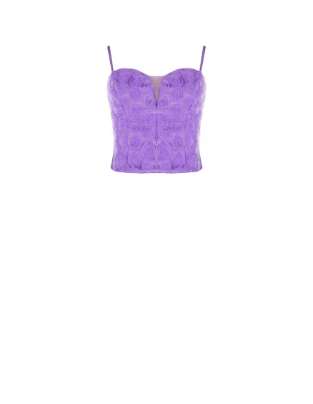 Tulle Bustier Crop Top With Roses Rinascimento