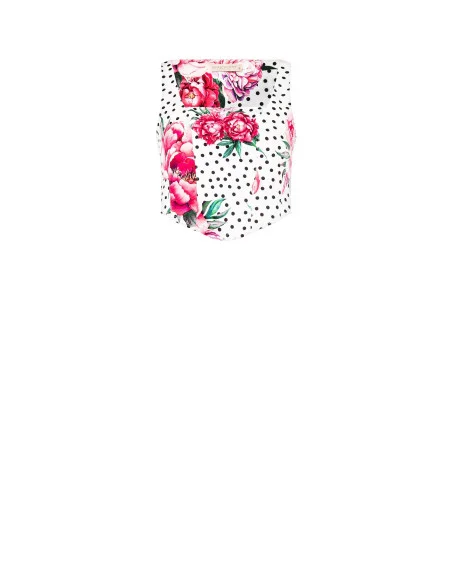 Crop Top Bustier Stampa Fiori E Pois In Tessuto Crepe Con Scollo Quadrato E Zip Laterale Rinascimento
