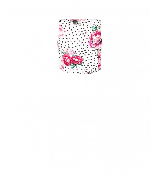 Flower and Polka Dot Print Crepe Fabric Bustier Crop Top with Square Neckline and Side Zip Rinascimento