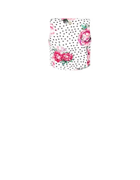 Top bustier en tissu de crêpe imprimé fleurs et pois avec encolure carrée et fermeture éclair latérale Rinascimento
