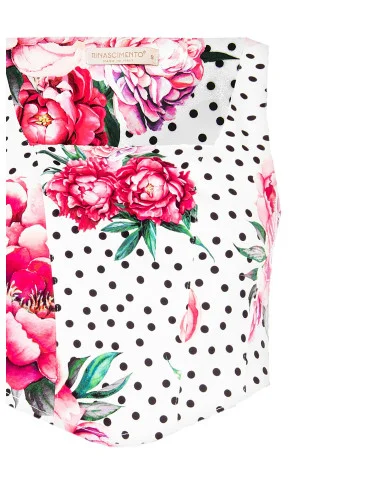Top bustier en tissu de crêpe imprimé fleurs et pois avec encolure carrée et fermeture éclair latérale Rinascimento