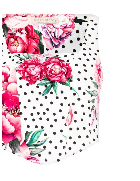 Top bustier en tissu de crêpe imprimé fleurs et pois avec encolure carrée et fermeture éclair latérale Rinascimento