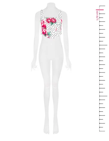 Top bustier en tissu de crêpe imprimé fleurs et pois avec encolure carrée et fermeture éclair latérale Rinascimento
