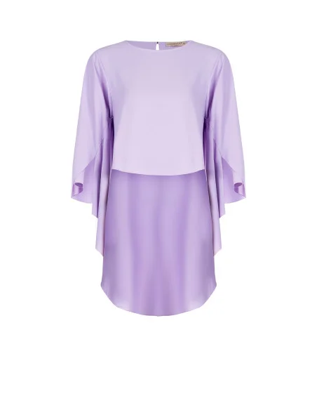 Wide Asymmetrical Satin Blouse With Sleeves Mantle Effect Rinascimento