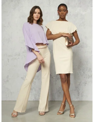 Wide Asymmetrical Satin Blouse With Sleeves Mantle Effect Rinascimento