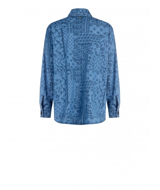 Lightweight Printed Denim Large Shirt With Maxi Pockets Rinascimento