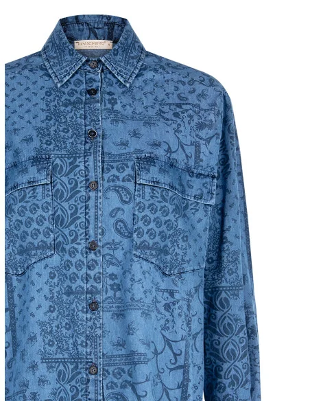 Lightweight Printed Denim Large Shirt With Maxi Pockets Rinascimento