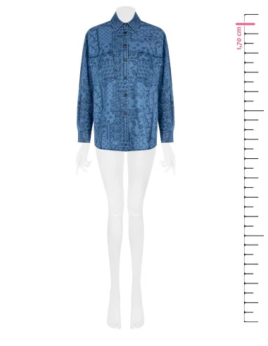 Camicia Ampia Lunga In Denim Leggero Stampato Con Maxi Tasche Rinascimento