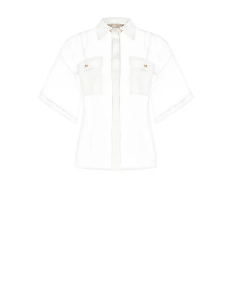 Square Organza Shirt With Satin Pockets With Logo Rinascimento
