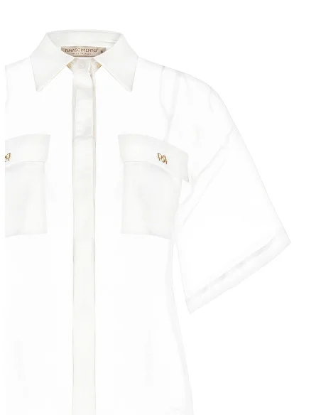 Chemise carrée en organza avec poches en satin avec logo Rinascimento