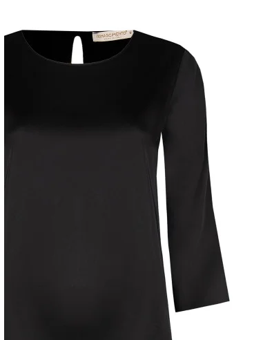 Wide Square Satin Blouse With 3/4 Length Sleeves Rinascimento