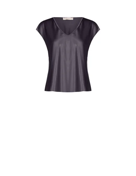 Blouse à col en V en satin fluide Rinascimento