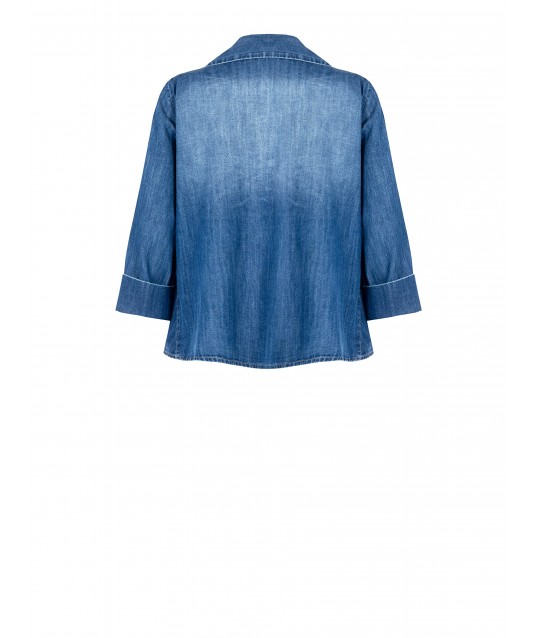 Camicia Ampia A Trapezio In Denim Con Maniche A 3/4 Rinascimento