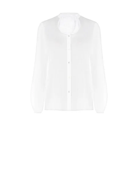 Chemise ample en coton avec broche en forme de fleur et boutons en nacre Rinascimento