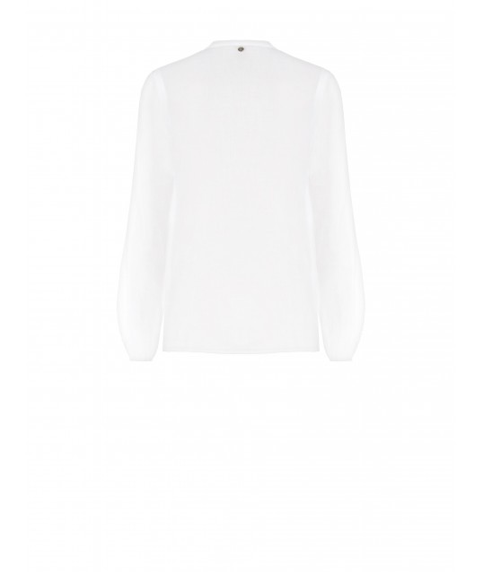 Camicia Ampia In Cotone Semitrasparente Con Spilla Fiore E Bottoni In Madreperla Rinascimento