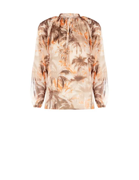 Blusa Ampia E Fluida In Chiffon Stampato Con Laccetti Al Collo Rinascimento