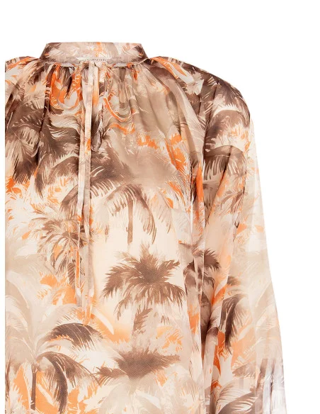 Blusa Ampia E Fluida In Chiffon Stampato Con Laccetti Al Collo Rinascimento