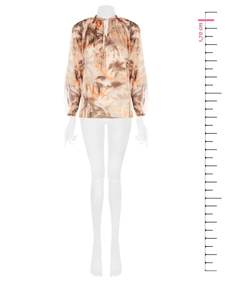 Blusa Ampia E Fluida In Chiffon Stampato Con Laccetti Al Collo Rinascimento